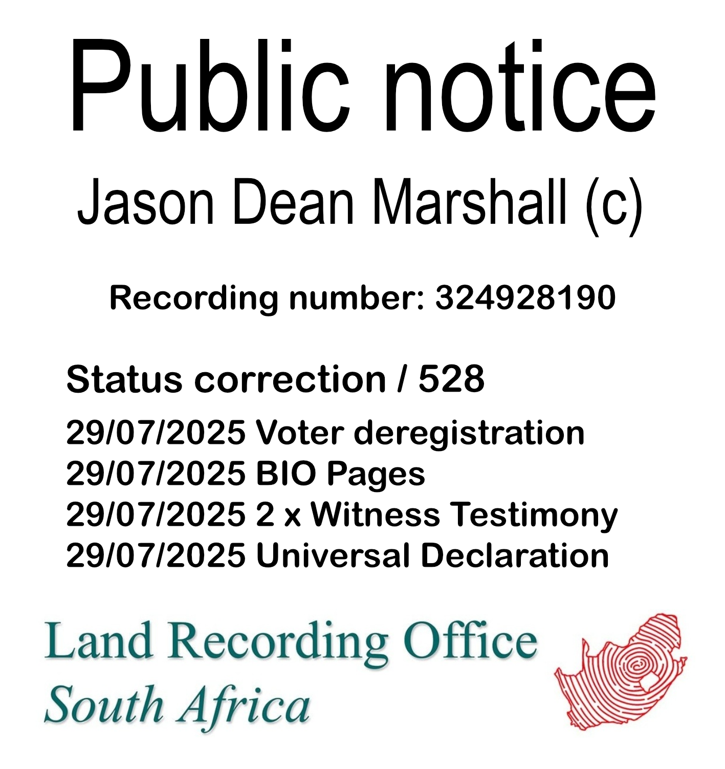 Public notice Jason Dean Marshall (c) Recording number 324928190